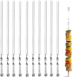 BTkviseQat 20 Stück Grillspieße Edelstahl Grill Kabob Spieße 38cm, Flat Schaschlikspieße Grillspieße Fleischspieße