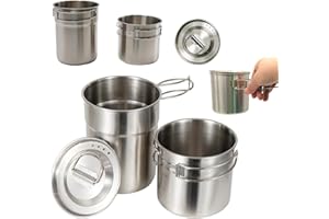 RHBLME 2 Pack Camping Cups and Mugs Pot, 304 Stainless Steel Coffee Pot for Camping Food Grade Camping Pot for Hiking, Backpa