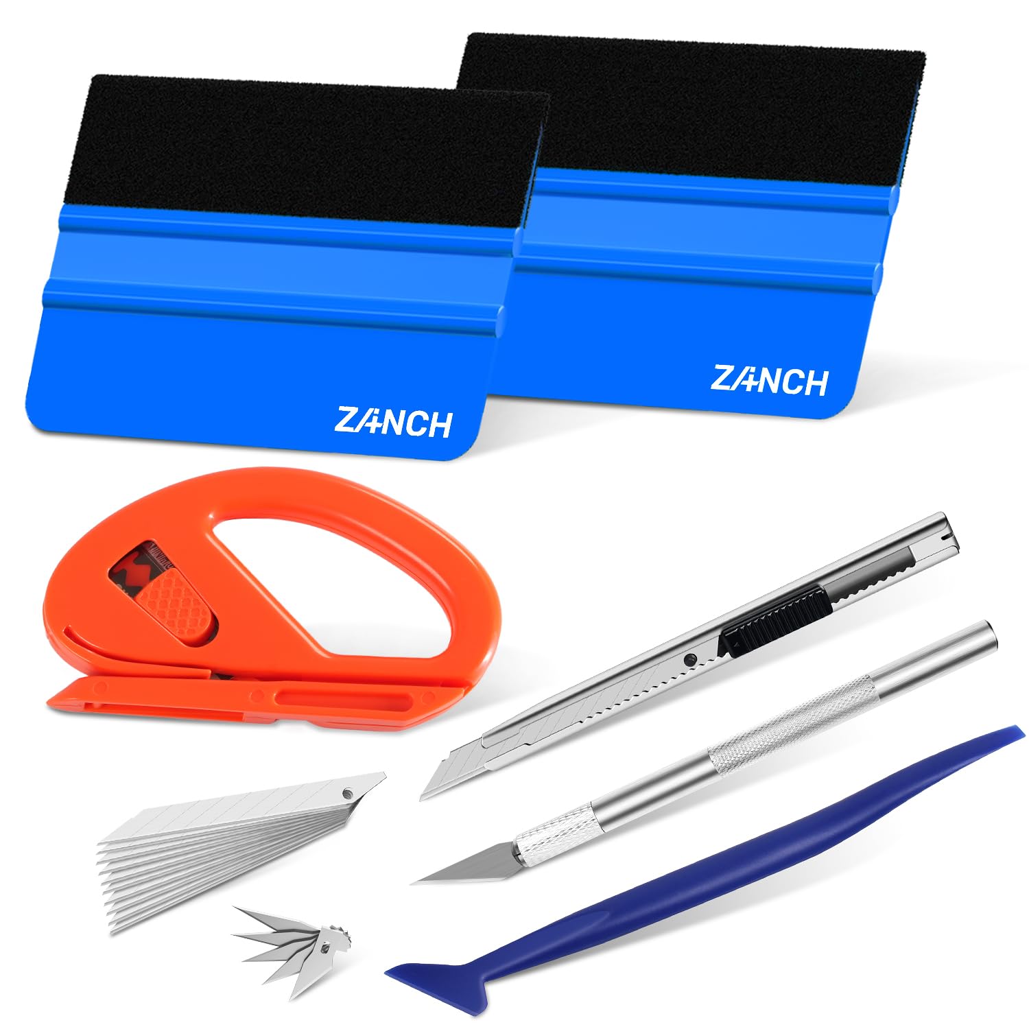 Photo 1 of Zanch 21-in-1 Vinyl Wrap Tool Kit for Car, [Complete, Premium Quality] Window Tint Kit with 4-Inch Felt Squeegee, Precision Craft Knife, Utility Knife, Snitty Safety Cutter and Micro Squeegee —Blue