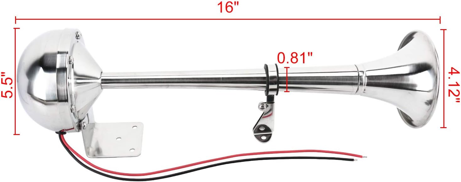 Amarine Made 12v Marine Boat Stainless Steel Single Trumpet Horn, Low Tone, 16-1/8" : Sports & Outdoors