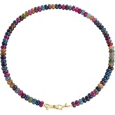 NLIEO Handmade Natural Colorful Gemstone Beaded Necklace for Women | Handmade, 14K Gold Plated Bow Clasp, Natural Stone, 18 inch, Beaded Necklaces, Trendy Jewelry Gift