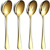 Gold Serving Spoons 4 Pieces, ReaNea Stainless Steel Serving Utensils Set inclunde 2 Serving Spoon 2 Serving Slotted Spoons, 