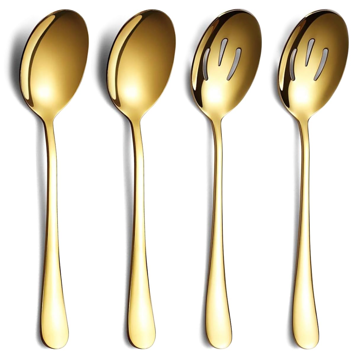 Gold Serving Spoons 4 Pieces, ReaNea Stainless Steel Serving Utensils Set inclunde 2 Serving Spoon 2 Serving Slotted Spoons, Dishwasher Safe