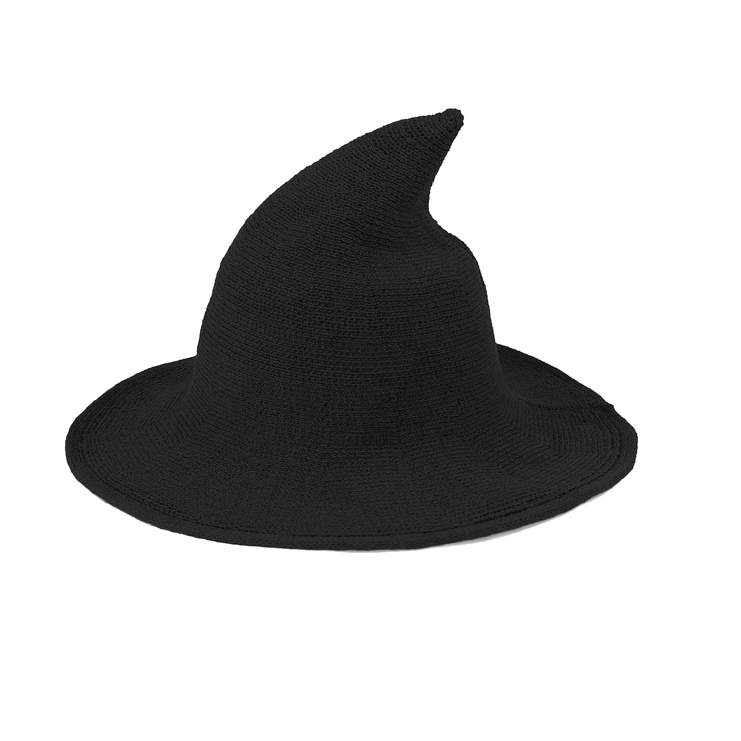 Moyubath Womens Witch Hat Foldable Brim Knitted Cosplay Witch Pointed Hat Halloween Party Masquerade Costume Accessory for Adult Girls (Black)