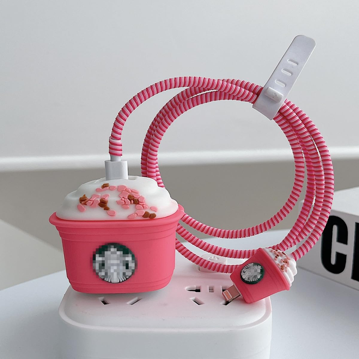 Photo 1 of Togbel Cute Cartoon Protective Case for iPhone 20W USB-C Adapter Charger Cable, Unique Design Funny Kawaii 3D Cartoon Charger Cover Cable Protector for iPhone Fast Charger (Pink Cup)