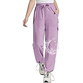 EXARUS Girls Joggers Hiking Pants Water Resistant Kids Athletic Quick Dry Lightweight Zip Pockets High Waisted 6-14Y