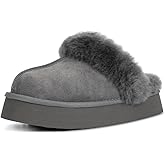 OOW Fuzzy Platform Slippers for Women - Women's Casual Winter House Slippers - Brown, Faux Fur & Shearling Blend - Women's Size