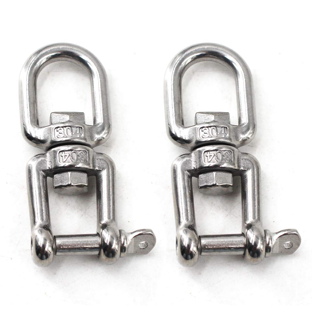 Flomore M8 Jaw And Eye Swivel Shackle 304 Stainless Steel Boat Anchor Chain Connectors (Pack of 2)