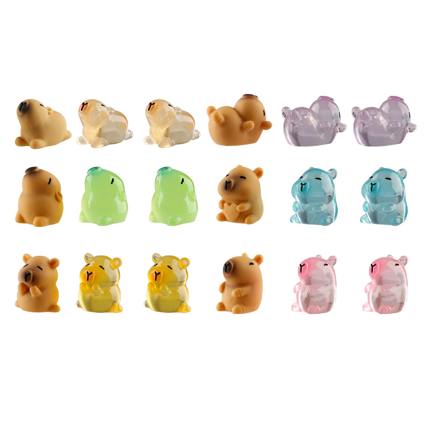 Wellrun 18PCS Cute Mini Capybara,Glow in the Dark Solid Color Tiny Capybara Ornaments for Tabletop Garden Dollhouse Landscape Party