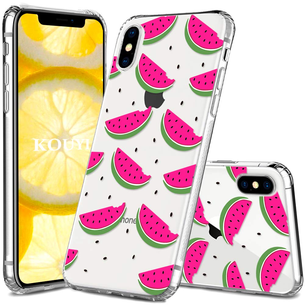 KOUYI for iPhone XS/iPhone X Case,Colorful Pattern Design Clear Transparent Slim Shockproof Soft Flexible TPU Back Cover Case for iPhone XS/iPhone X 5.8" (Watermelon)