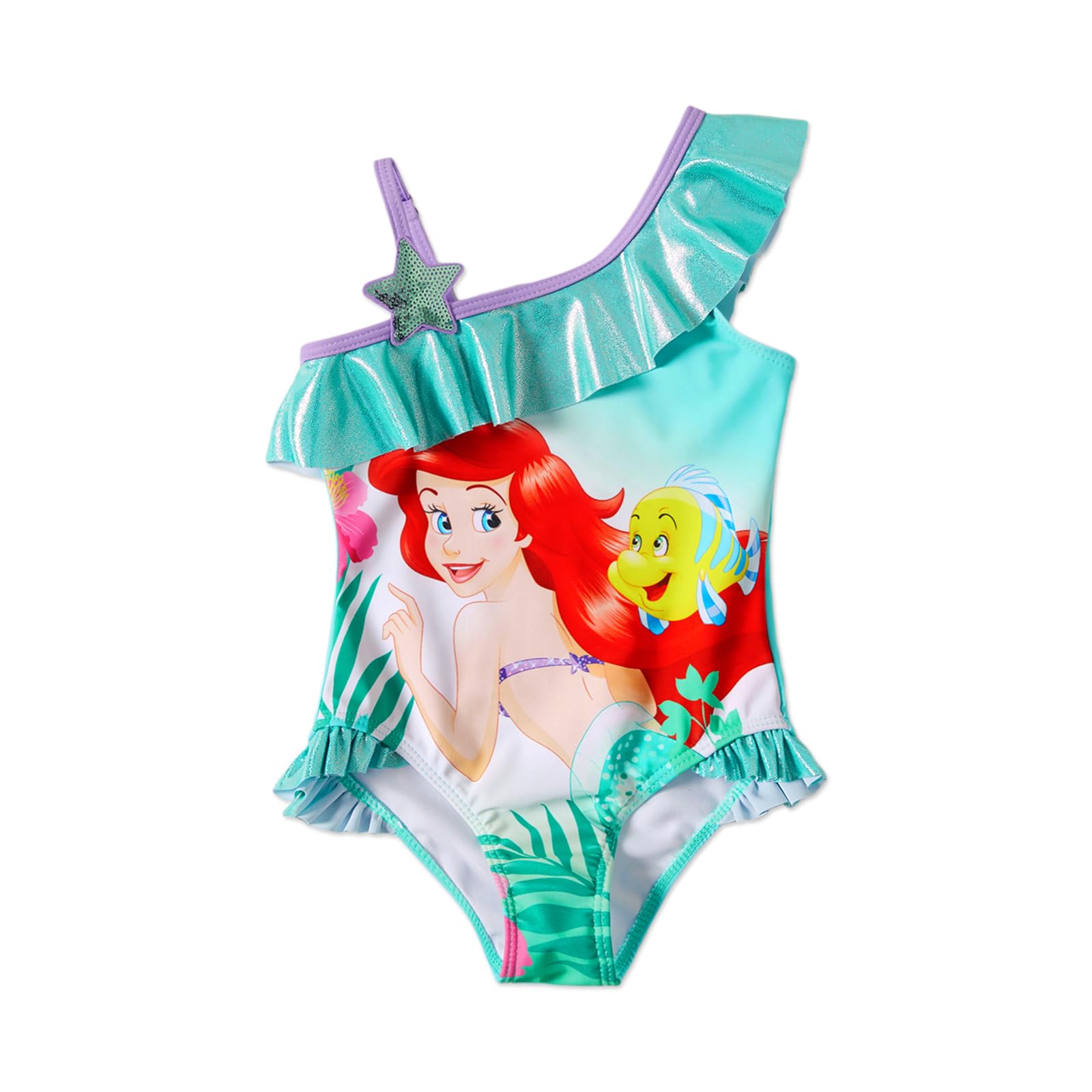 Photo 1 of Disney Princess Girls One Piece Swimsuits Ruffle Toddler Girl Swimsuit Cute Little Girls Bathing Suit Girls' Swimwear Green 3t