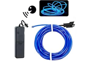 MaxLax EL Wire Blue, Sound Activated/Constant Light/Slow Flash 9ft Neon Lights Wire Glowing Strobing Electroluminescent Wire with Battery Operated for DIY Decoration
