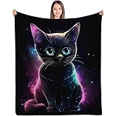 ALIFAFA Cat Blanket, Cute Black Cat in Blue Purple Galaxy Throw Blanket, Cat Lovers Gift, 50"x40"