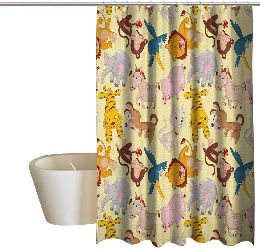 Amazon Com Genhequnan Nursery Cool Shower Curtain Rustic Cartoon Animals Jungle Themed Design Monkey Pig Tiger Elephant Lion Horse Sparrow Bathroom Decor Durable W108 X L70 Inch Multicolor Home Kitchen