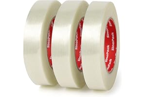 SinoPack Strapping Tape 3Pack 5.5Mil x 1in x 50yds Strapping Tape 1 inch Heavy Duty Strong Tape Fiberglass Reinforced Filament Tape