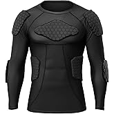 Padded Football Training Shirt, Men's Long Sleeve Honeycomb Protective Base Layer, Impact Resistant Training Gear Black