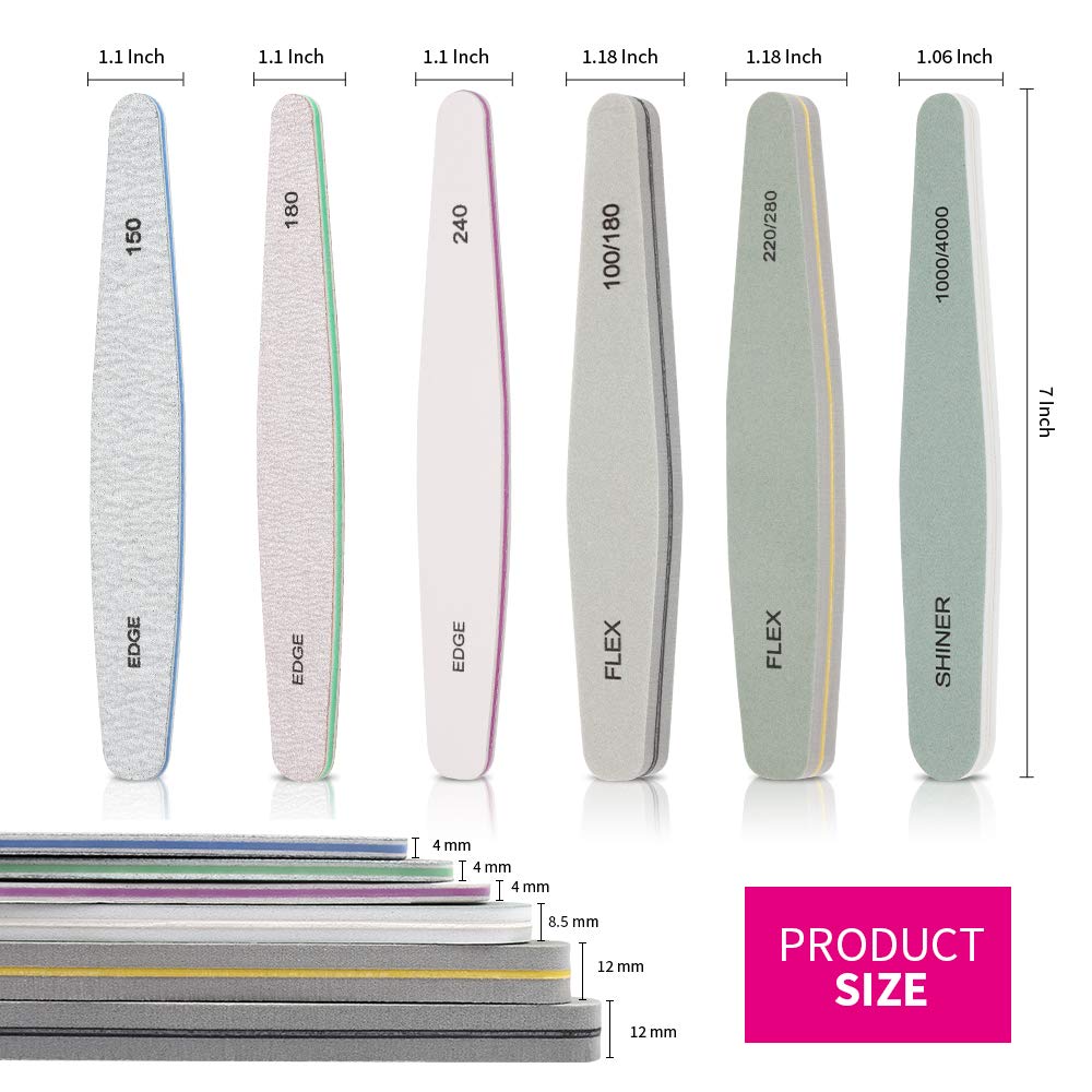 Nail File, Teenitor Gel nail file Set Professional Nail Buffer File Block Natural Manicure File Nail Polisher Washable Double Sided Grit 150/180/200/240/280/1000/4000 Buffer : Beauty