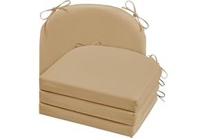 cozyide Outdoor Chair Cushions, Waterproof Patio Seat Cushions with Adjustable Straps, Round Corner Patio Chair Cushions for Garden, Khaki, 17x16x2 Inch (Pack of 4)