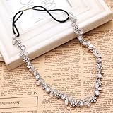 JOVANA 1pc Women Silver Rhinestone Flower Hair Band Elastic Headband
