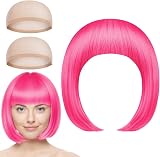 Aomig 3 Pack Short Rose Red Wigs with 2 Caps Synthetic Bob Wig Set view 7
