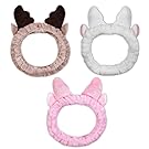 KOOBA 3 Pack Cute Ears Headband, Soft Carol Fleece Elastic Hair Band, Washable Facial Band Makeup Wrap for Women Shower SPA Mask, Fits All Head Sizes (Pink & Brown & White)