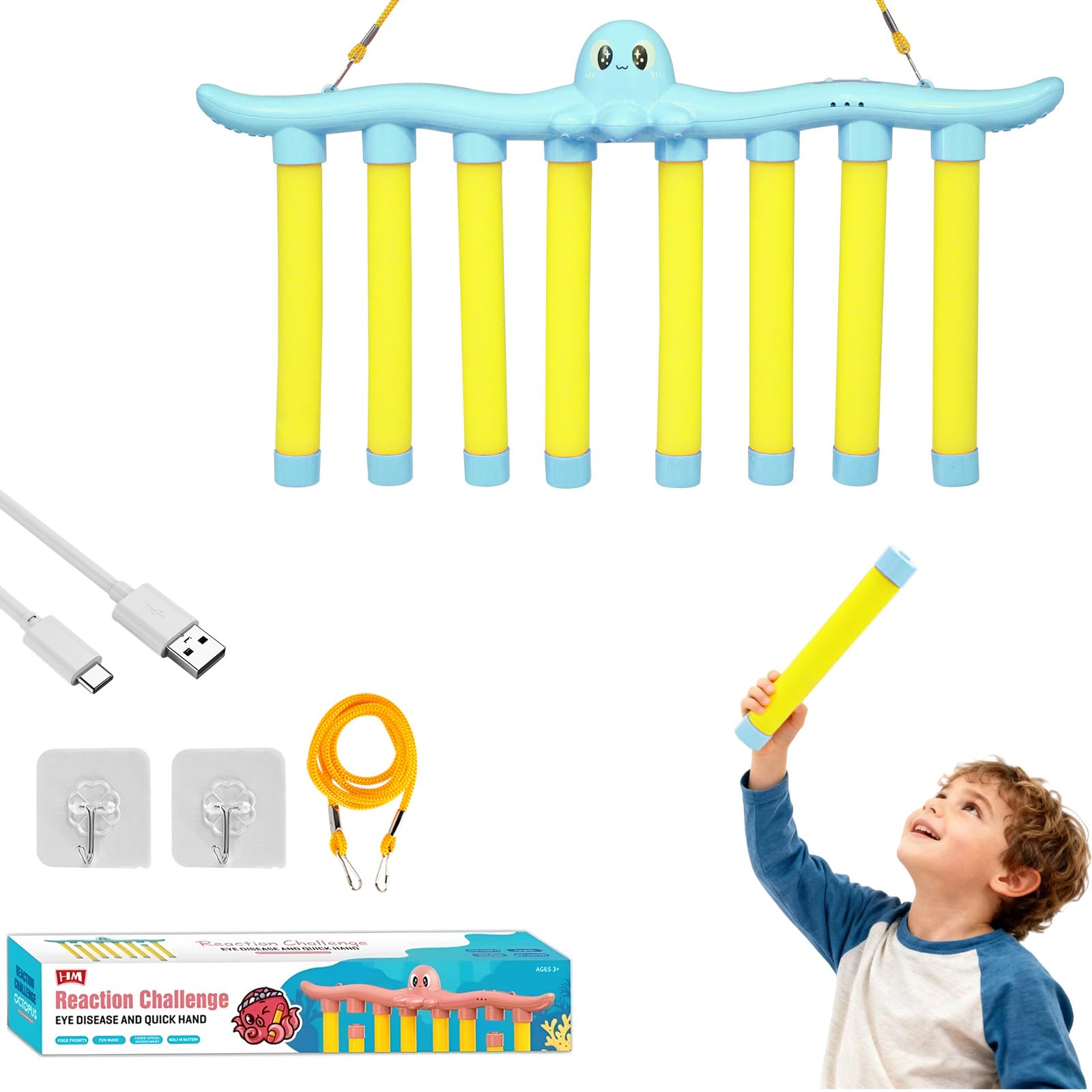 KEGOZ Catching Sticks Game, Drop Sticks Game with 3-Speed Remote Control, Hand Speed Challenge Games for Solo/Dual Play, Reaction Games for Kids & Adults (Blue Octopus Style)