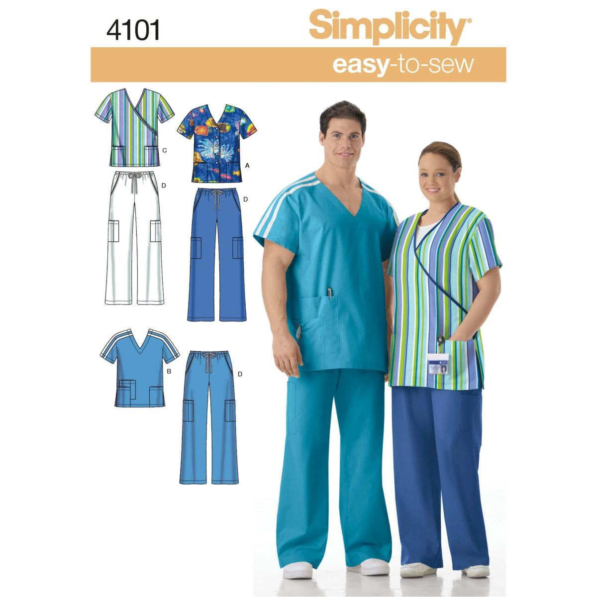 Simplicity 4101Women's & Men's Plus Size Scrubs, Paper, White, BB (XL XXL XXXL)