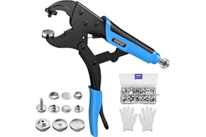 Kamtop Snap Fastener Tool Kit - Adjustable Snap Fastener Plier with 30 Sets Metal Snaps, Snap Buttons Setter Canvas Snap Install Tool Sewing Press Tool for Replacing Boat Cover, Tarps, Leather