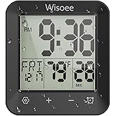 Wisoee Waterproof Shower Clock Bathroom Timer, Digital Wall Clock | with Countdown, Temperature Display, Calendar, Suction Cup for Kitchen Spas, Cooking and Baths, Battery Operated