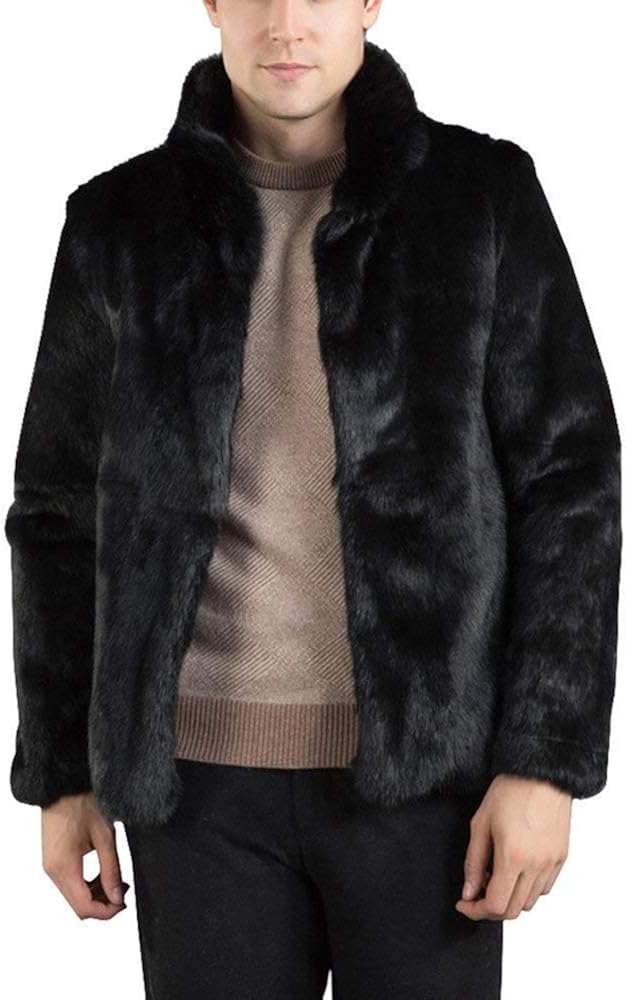 Battercake Loveso Mens Tinta Unita Fur Faux Faux Fur Nera Winter Jacket Winter Coat Comodo