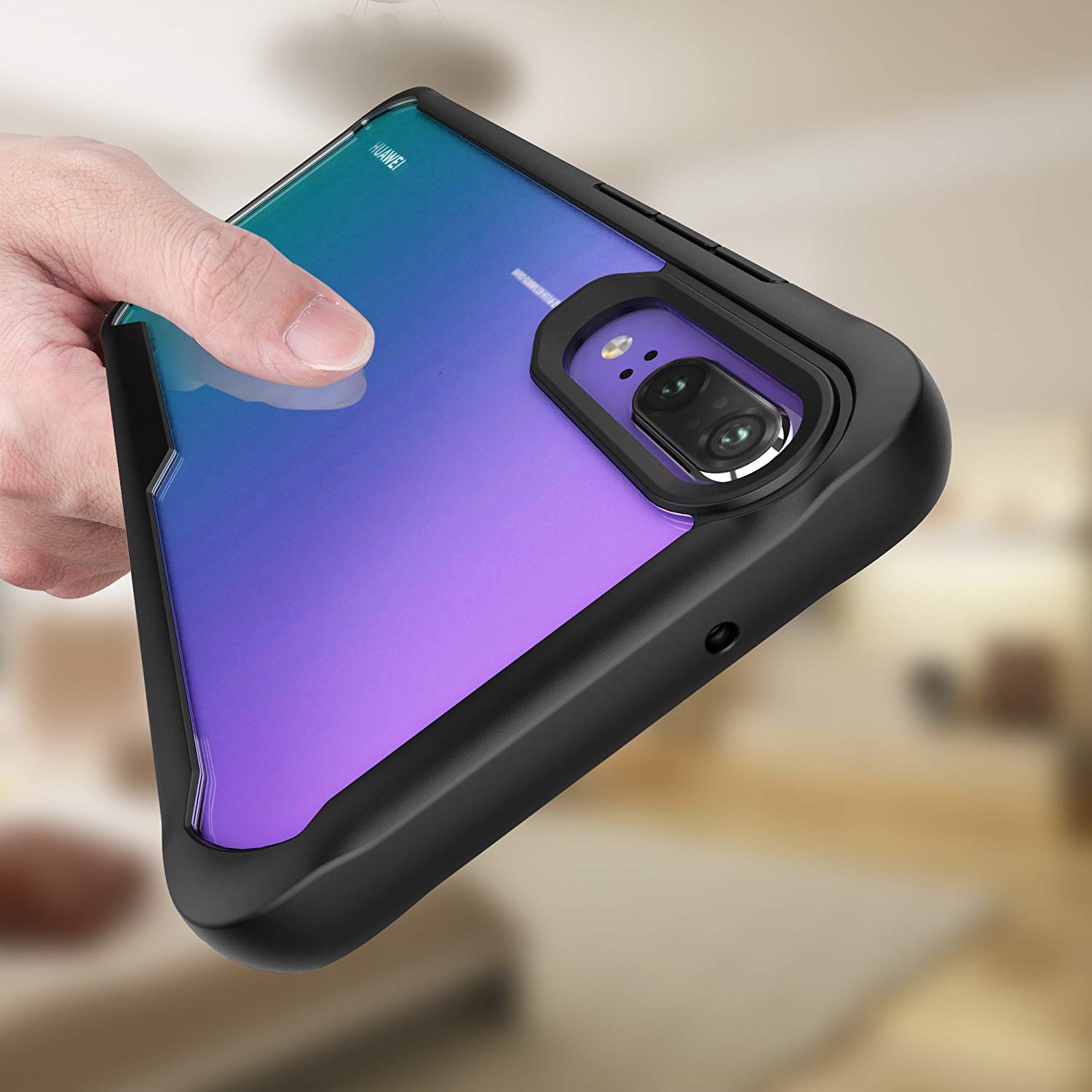 MOZEEDA Huawei P20 Hülle, klar, kratzfest, harte PC-Rückseite, Schutzhülle, schlanke Stoßdämpfung TPU, Stoßfänger, weiche Handyhülle für Huawei P20 (Schwarz)