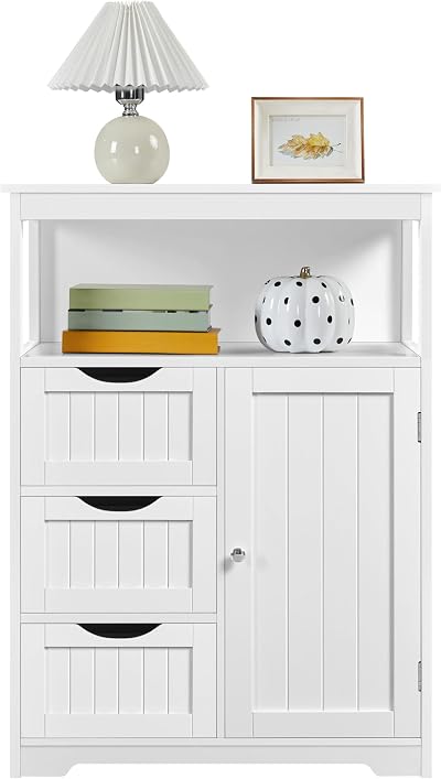 Yaheetech Free-Standing Bathroom Cabinet with Open Shelf White 66x35x90cm