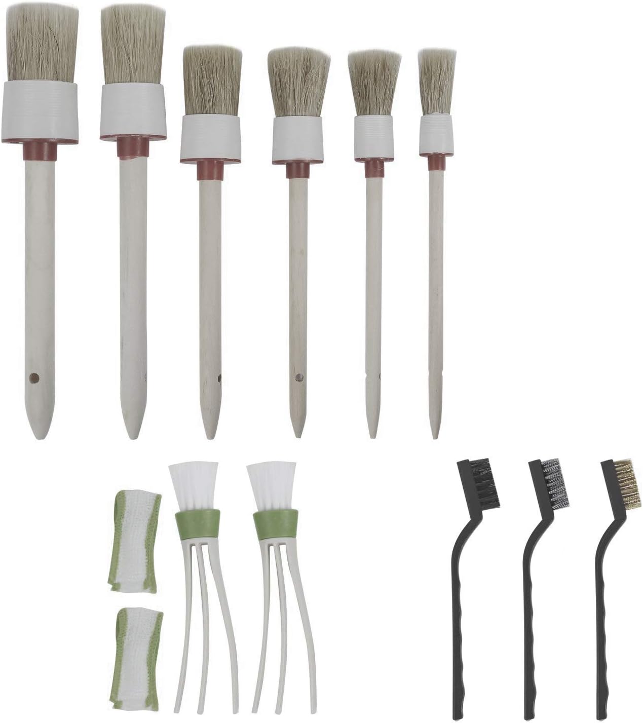 LOOYUAN11 Pieces Auto Detailing Brush Set with Natural Boar Hair Detail Brush,Stainless Steel Wire Brush,Car Air Conditioner Cleaner Brush for Cleaning Wheels, Interior, Exterior, Leather
