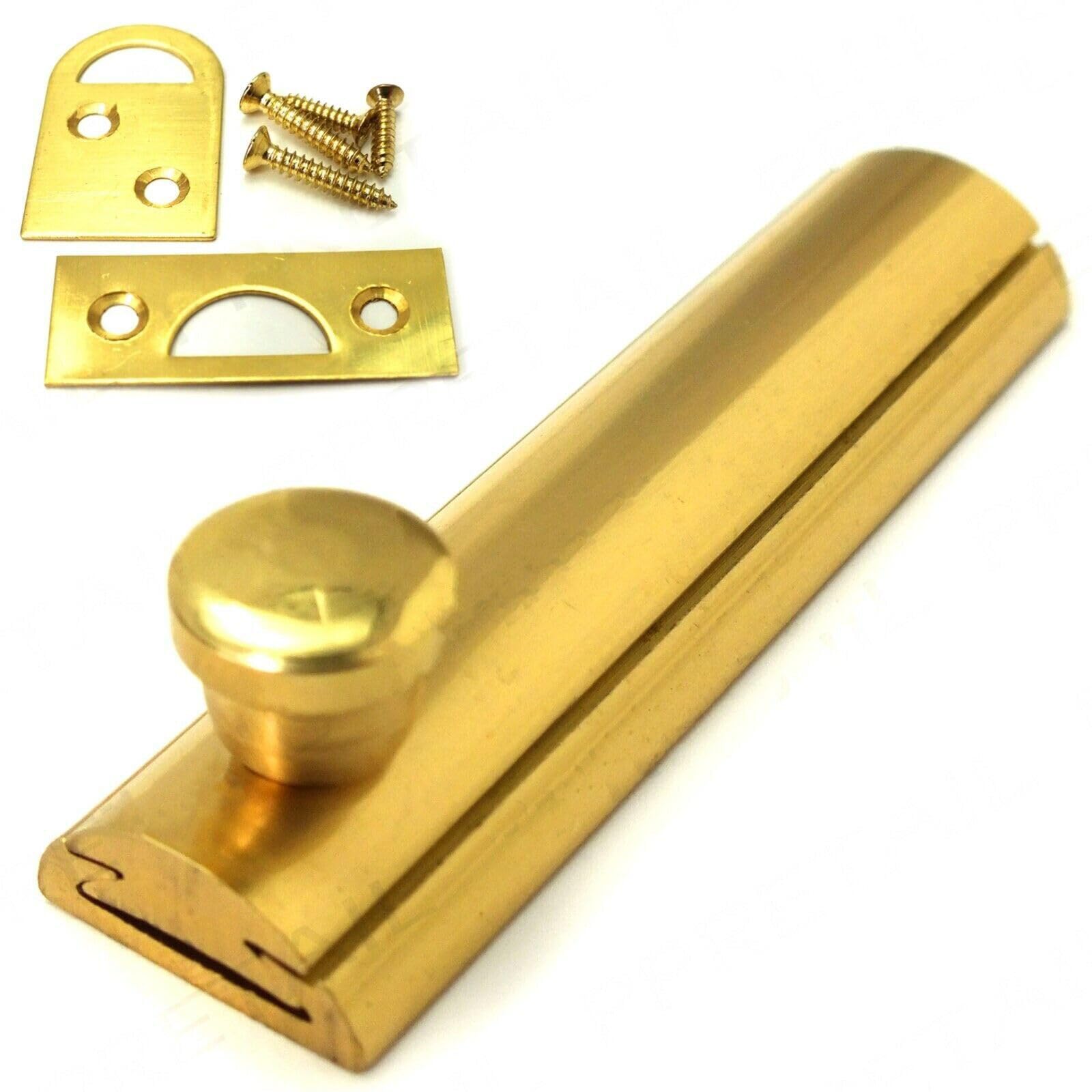 63mm Door Bolt Polished Brass Flat Slide Lock for Cupboards Cabinets & Internal Doors with Screws – 1 Pack