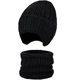 Winter Beanie Scarf Set Fleece Line Outdoor Warm Thermal Knit Hat for Men Women Ski Stocking Cuffed Cap