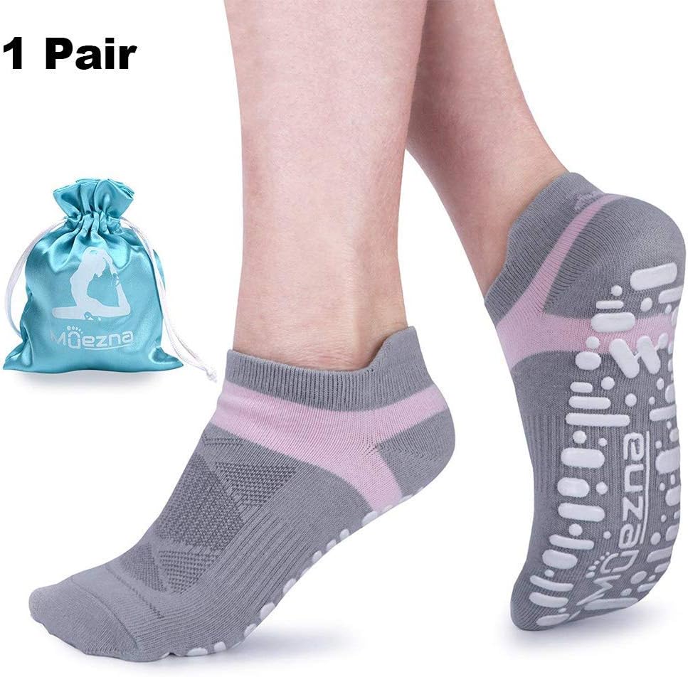 Muezna Non Slip Yoga Socks for Women, Anti-Skid Pilates, Barre, Bikram Fitness Socks with Grips, Size 5-10