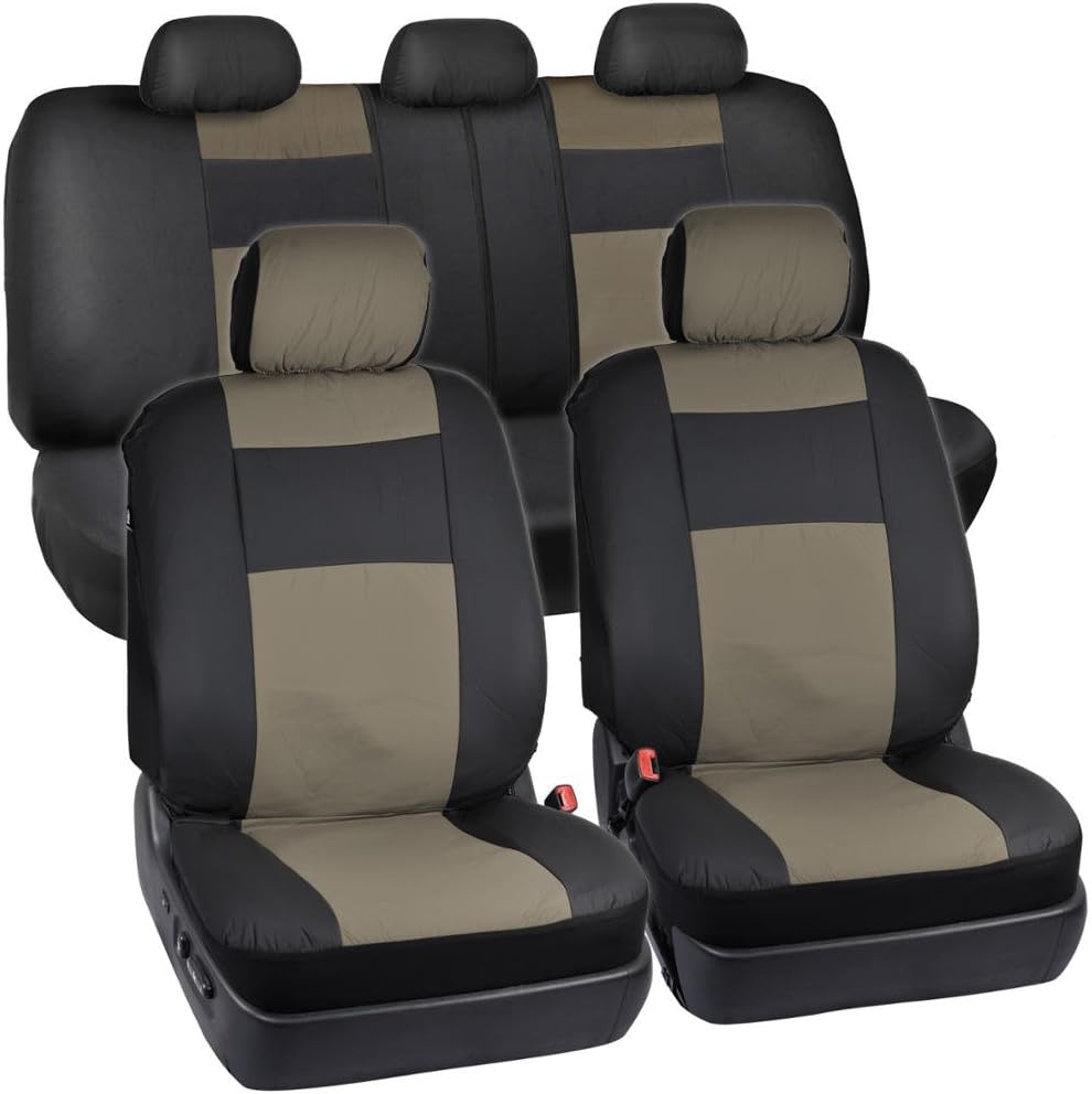 BDK EasyFit Poly-Vinyl Front Seat Covers Full Combo Set (2 Front 1 Rear) – Easy Install Updated Design – Creamy Beige