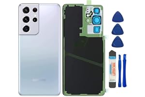 PCTC Galaxy S21 Ultra Back Glass Cover Replacement for Samsung Galaxy S21U S21 Ultra 5G SM-G998B G998U G998U1 G998W Housing Door with Camera Glass Lens Pre-Install Tapes + repair Tool Kits (Phantom Silver)