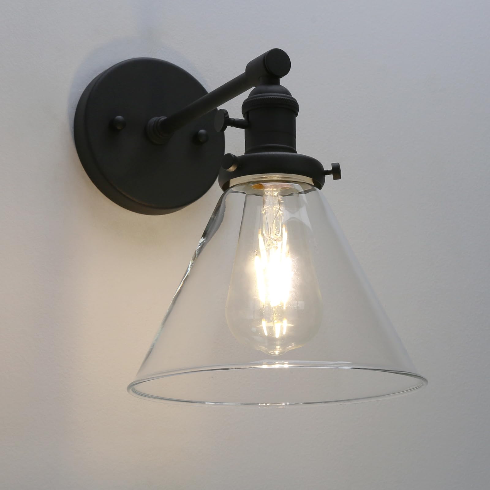 Phansthy Edison Industrial Wall Sconce 7.3 inch Vintage Brass Glass Wall Light Fixture Decorative Lighting for Kitchen, Living Room, Hallways(Black)