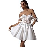 Boho Lace Applique Short Wedding Dresses for Bride Off Shoulder 3D Floral Bridal Gowns for Women