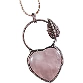 SUNYIK Natural Heart Crystal Pendant Necklace for Women Men, Copper Leaf Stone Charm Pendant with Adjustable Chain