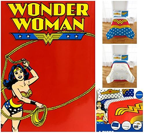 DC Comics Wonder Woman 5 Piece Bedding Set FULL -Reversible Twin/Full Comforter and Full Sheet Set with 2 Pillowcases