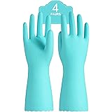 PACIFIC PPE 4 Pairs Reusable Dishwashing Cleaning Gloves with Latex Free, Cotton Lining, Kitchen Gloves, Green, Medium