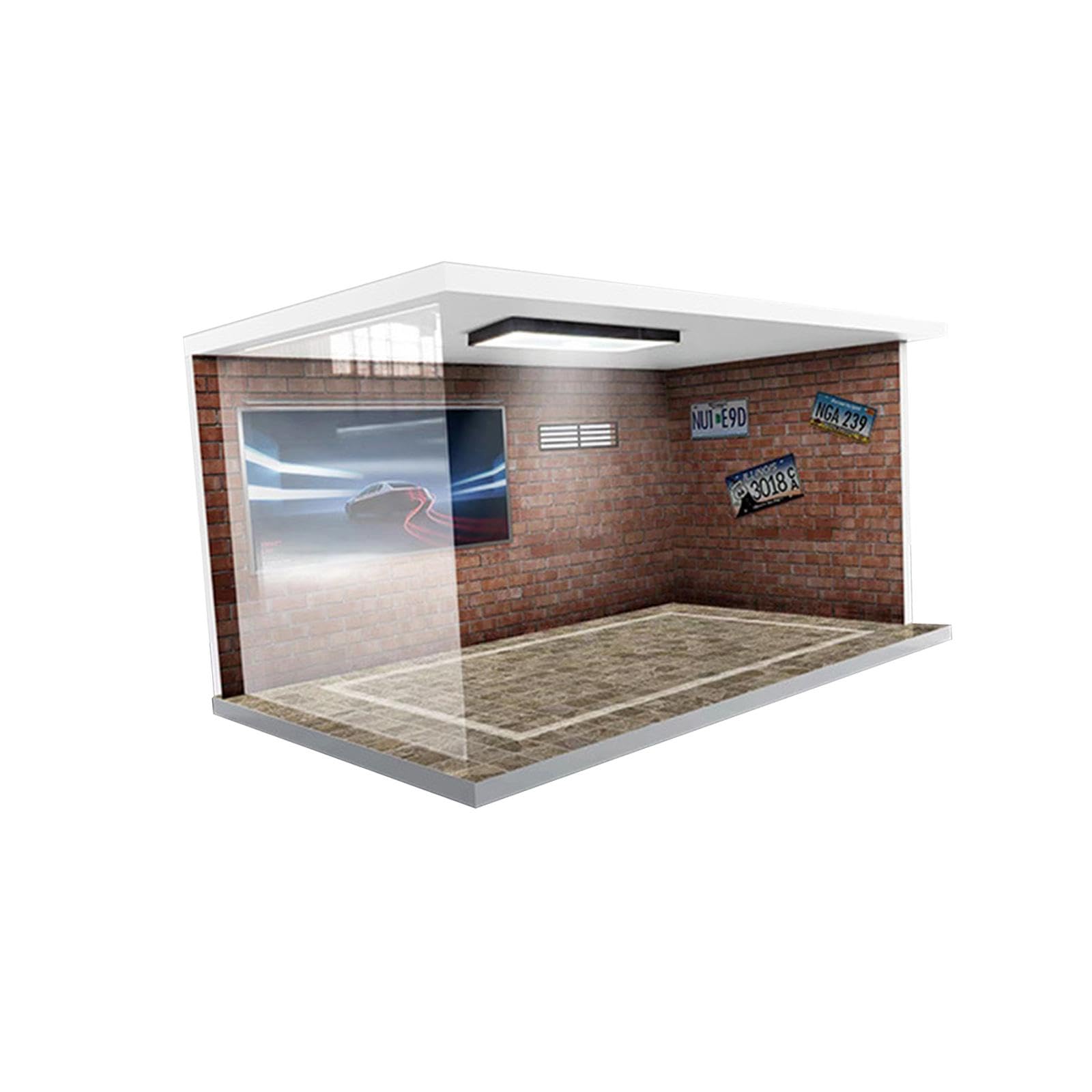 F Fityle 1/18 Garage Diecast Display Case Acrylic with Lights Dustproof Mini Diecast Car Storage Boxes for Model Collection, Red
