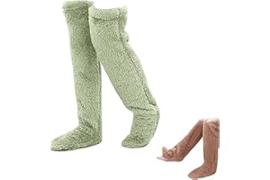 Goose Down Knee Socks for Christmas, Fuzzy Leg Warmers, Winter Soft Cozy over the Knee Long Tube Socks for Cold Weather