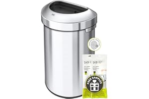 EKO Urban 16 Gallon Semi-Round Open Top Waste Bin, Stainless Steel Half Round Commercial Trash Can for Indoor and Outdoor, Extra Large Metal Garbage Bin for Home, Office, Restaurant, Restroom, 60L