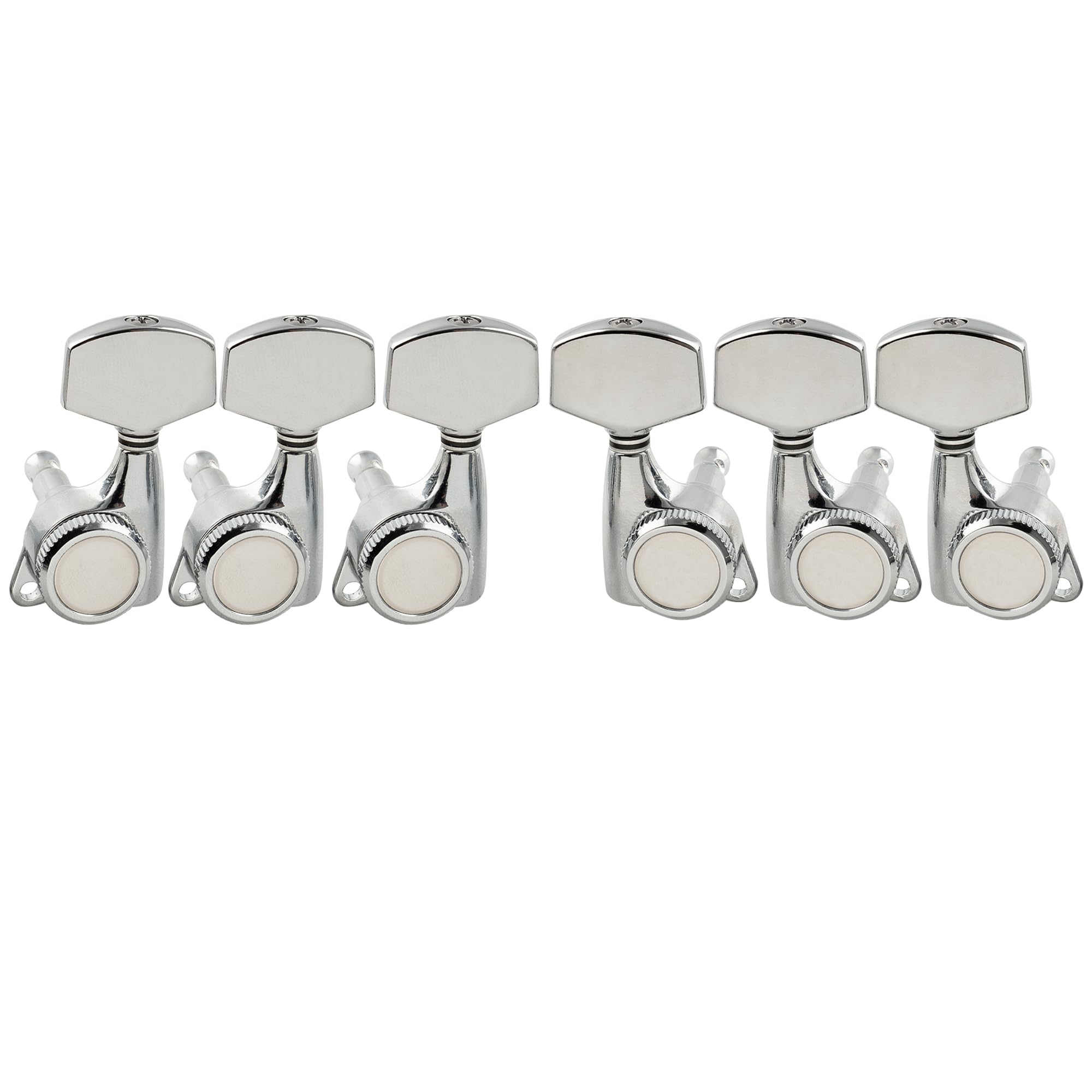 Musiclily Pro 3L+3R Guitar Locking Tuners 18:1 Ratio Lock String Tuning Key Pegs Machine Heads Replacement for LP SG Style Style Electric Folk or Acoustic Guitar, Chrome with Big Hex Button