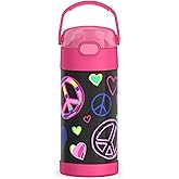 THERMOS FUNTAINER Garrafa de água com canudo - 340 g - Garrafa de água infantil isolada a vácuo de aço inoxidável com tampa, 