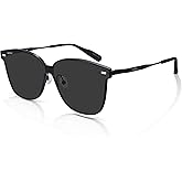Trendy Square Sunglasses for Women Men, Lightweight Beta-Titanium Seamless Floating Lens UV400 Shades for Outdoor & Fashion Accessories, Obsidian Black, Exclusive Eyewear Brand of EssilorLuxottica