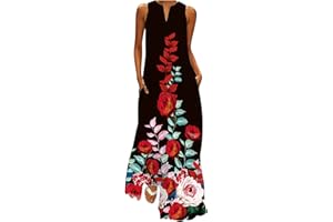 GENERIC Summer Dresses for Women 2024 Vacation Trendy Dresses Floral Printed V-Neck Long Dresses Casual Loose Fit Dresses